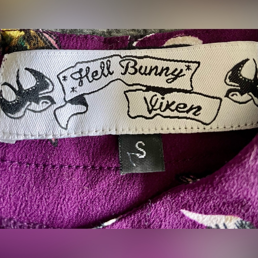 Hell Bunny Aubergine Birdy Dress Size Small - Picture 10 of 17